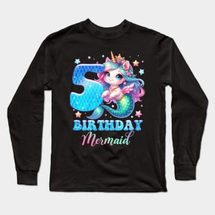 Unicorn Mermaid 5th Birthday 5 Year Old Party Girls B-day Gift For Girls Kids Long Sleeve T-Shirt